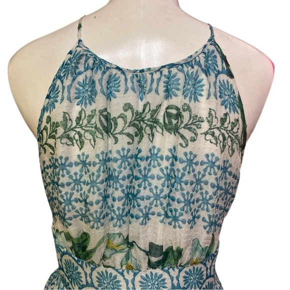 Eliza J Blue and Green Halter Maxi Dress with Ruffled Tiers 4 - Picture 8 of 12